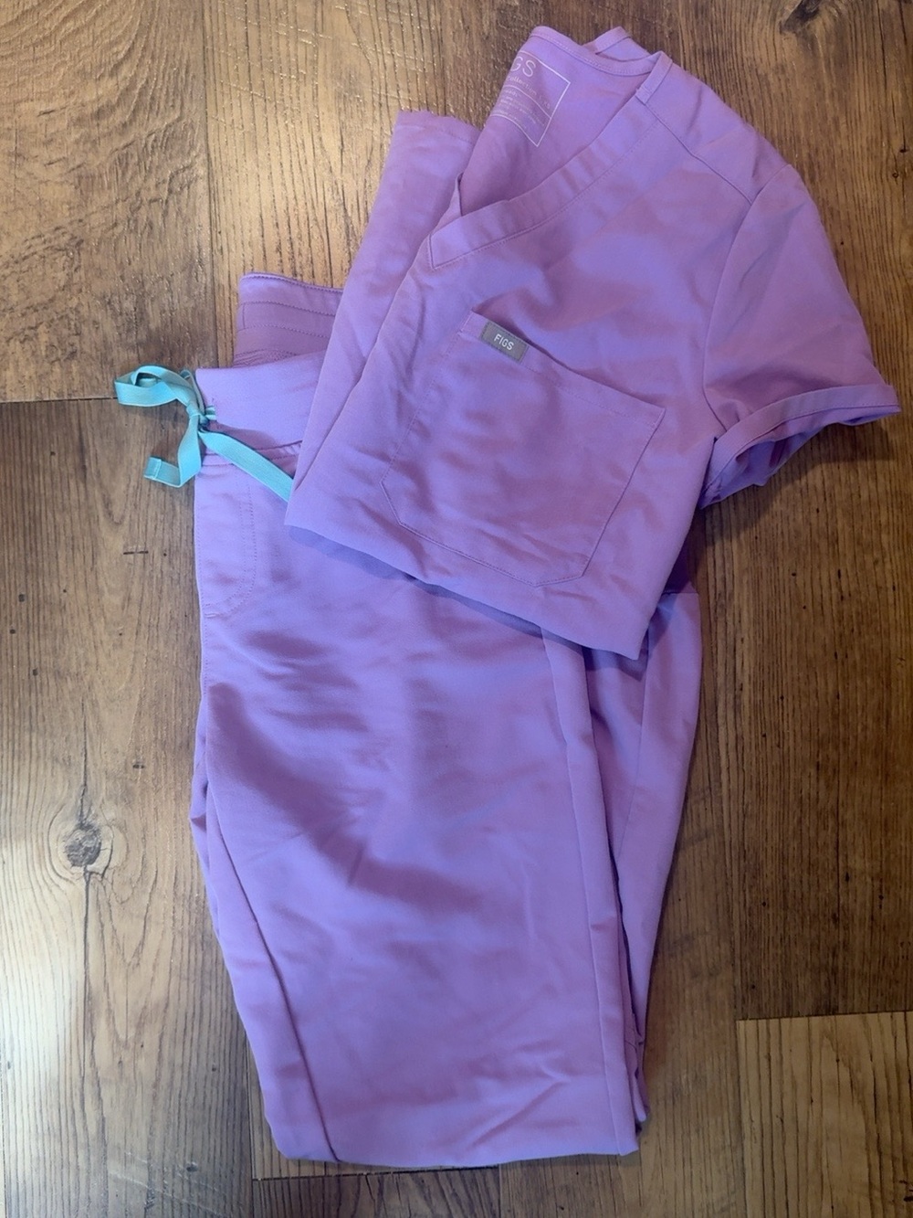 Figs Jogger Pants and Shirt in Lavender with Teal Drawstring